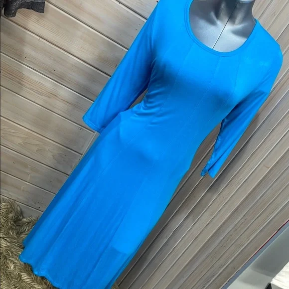 Blue A-Line Casual Dress with 3/4 Sleeves - Picture 1 of 6